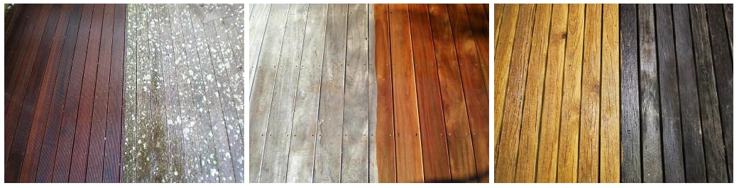 Deck restoration in Johnsonville, before and after, weathered grey timber cleaned and restored to fresh natural tone