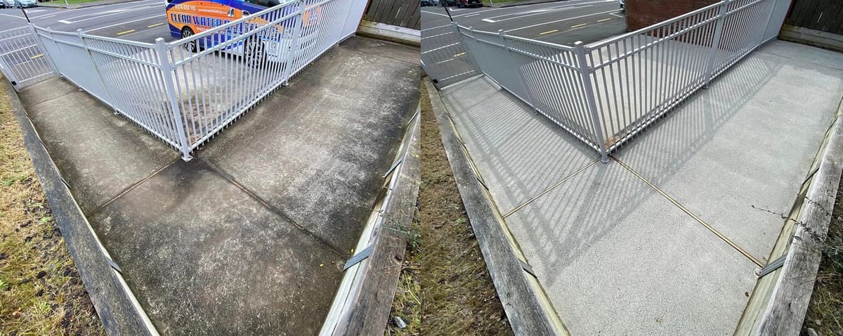 Path cleaning in Karori, before and after, footpath or garden path cleared of moss, weeds and weathering