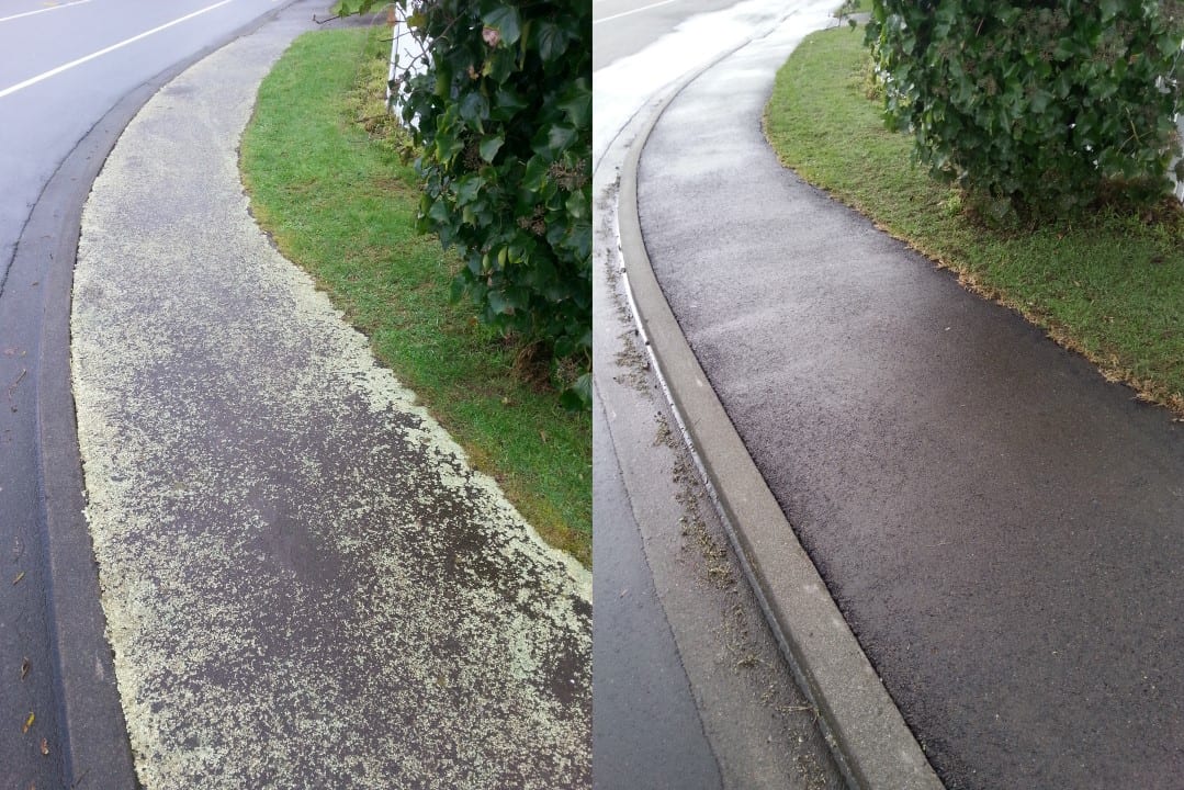 Path cleaning in Khandallah, before and after, footpath or garden path cleared of moss, weeds and weathering