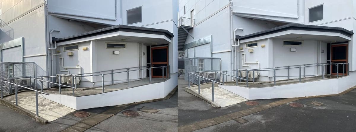 Wellington school exterior cleaning at Wellington High School, rear painted block plant room wall softwashed, biocide treated and rinsed, lifting grime around external pipework and condenser units.